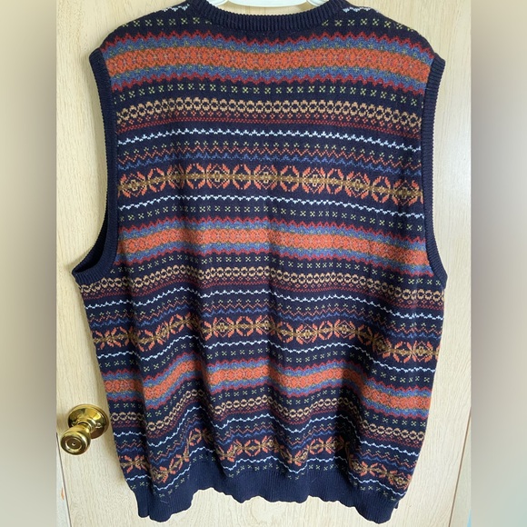 Vintage LL Bean Vest Mens Large Blue Lambswool Fair Isle Nordic Pullover Sz XXL - Picture 4 of 7